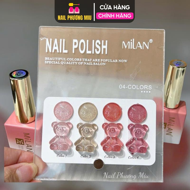 Set Sơn Thạch Nhũ Hồng MiLan 4 Màu Chính Hãng Làm Nail Đẹp, Chất Gel Mịn Dễ Kéo, Tặng Kèm Bảng Màu Gấu Làm Móng Siêu Đẹp Sơn Gel Nữ Women