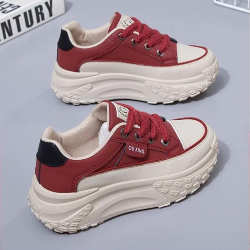 Product Introduction of Dad's Women's Instagram Trend 2024 Spring New Versatile Thick Sole Elevated Running Casual Leather Breathable Sports Shoes 6