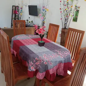 TAPLAK MEJA MAKAN OVAL KAIN KATUN 4-6 KURSI MODEL RUMBAI ANEKA MOTIF PERLENGKAPAN DEKORASI DAPUR RUMAH batik elegant ukuran 225x140 cm bahan katun disperse tidak luntur halus tebal tidak menerawang motif batik elegant