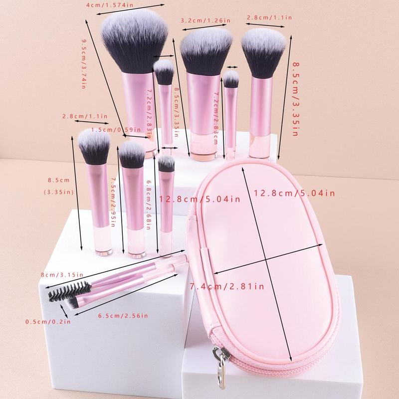 Portable Makeup Brush Set with Storage Bag, 10pcs/set Versatile Soft Makeup Brush with Soft Bristles for Beginners, Travel Size Makeup Brush Set 1