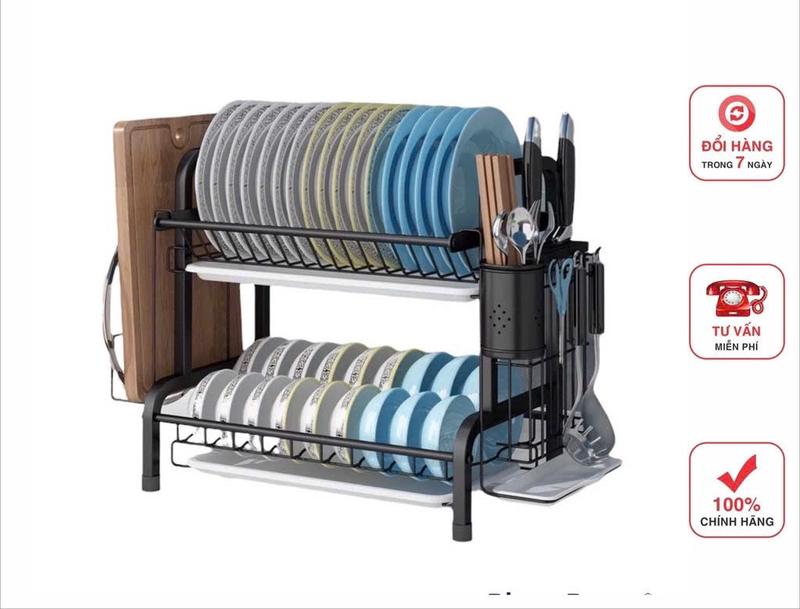 Giá kệ để bát đĩa 2 tầng, có khay hứng nước, chất liệu thép sơn tĩnh điện 3