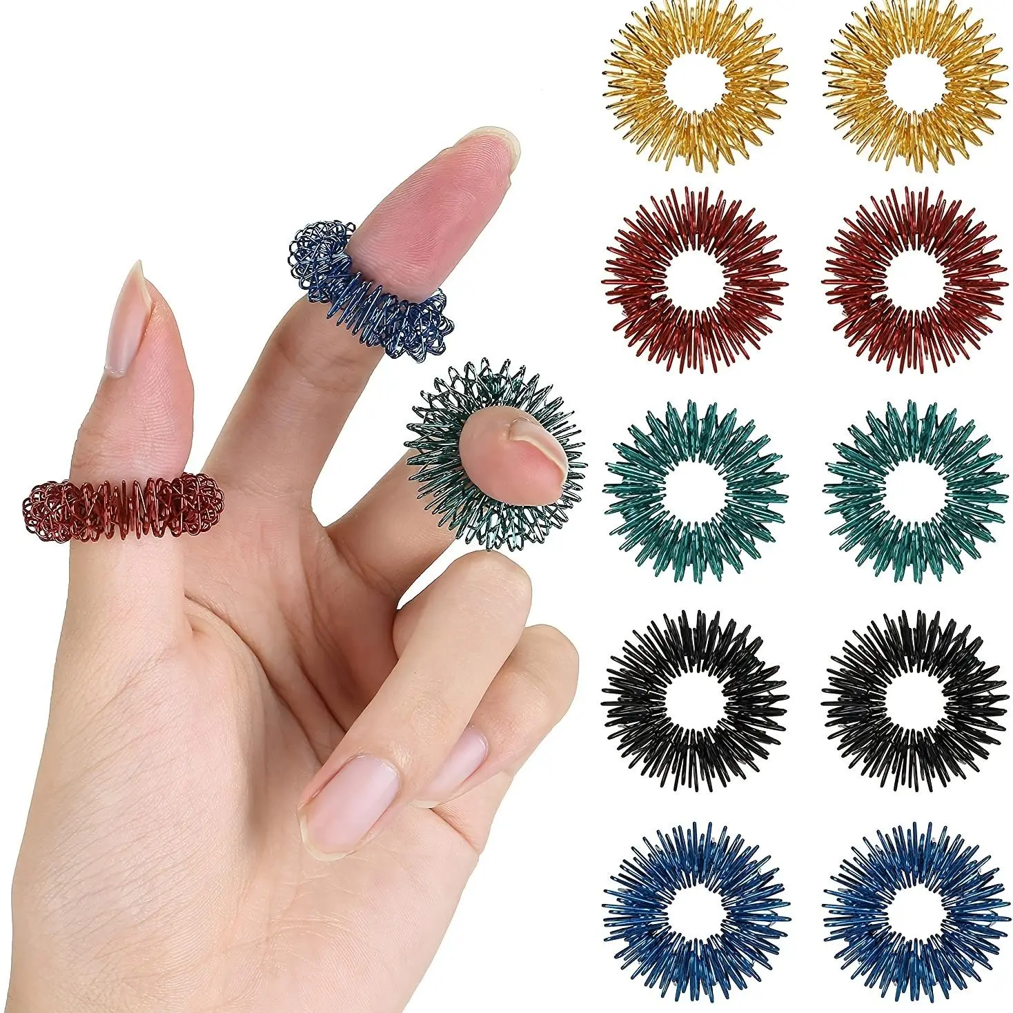Spiky Finger Massage Ring, 10pcs/set Finger Massage Tool, Stress Relief Finger Massager, Finger Massage Tool for Home & Office
