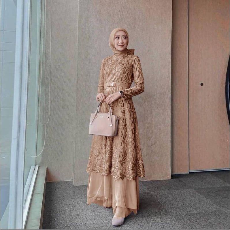 Product Introduction of MAXI ALMIRA / 4 UKURAN / M / L / XL / XXL / GAMIS KONDANGAN / GAMIS TILE MUTIARA / FASHION GAMIS WANITA Panjang Dalaman Muslim Pita Dress Pesta Kombinasi Remaja 2