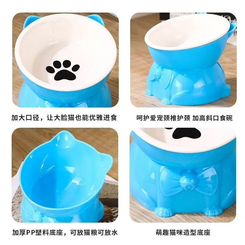 Bát Cho Mèo, Chất Liệu Gốm Sứ, Thiết Kế Chân Cao, Miệng Nghiêng, Bảo Vệ Cổ, Chống Đổ, Đường Kính Lớn, Thích Hợp Cho Mèo Và Mèo Con, Bát Đựng Thức Ăn, Chống Lật, Thiết Kế Cằm Chống Đen 7