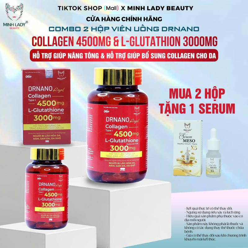 02 HỘP VIÊN UỐNG DR.NANO MINH LADY HỖ TRỢ GIÚP NÂNG TÔNG VÀ HỖ TRỢ GIÚP BỔ SUNG COLLAGEN CHO DA 30 Viên nang