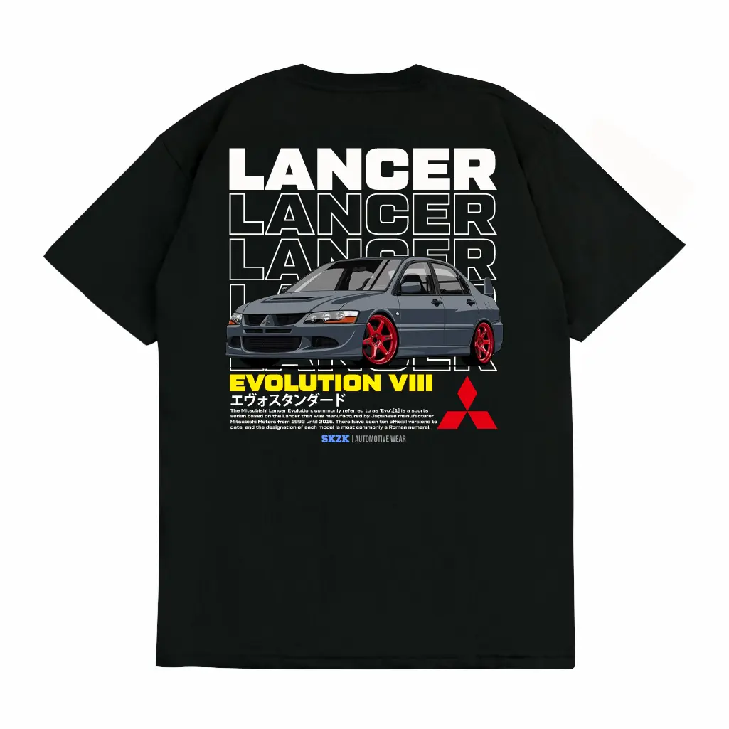 SAKAZUKI Kaos Baju Distro Katun Combed 24s Unisex Gambar Mobil Mitsubishi LANCER EVO 8 Evolution