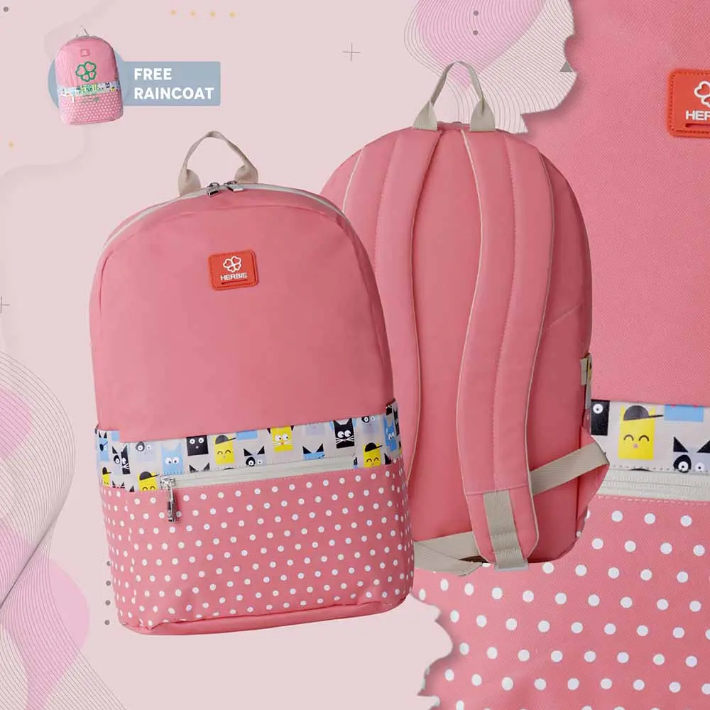 Tas Ransel Backpack Wanita Anak Sekolah Karakter Polka dot Setrip Bunga Kartun Lucu Keren Murah Terbaru Original Herbie Best Quality Promo COD Free Rain Cover Fashion