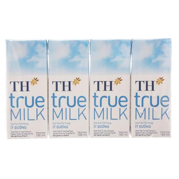 Thùng 48 hộp sữa tươi tiệt trùng TH true MILK ít đường 180 ml (180 ml x 48) sua tuoi Chua Vị Chua 1