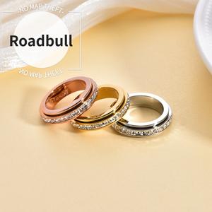 ROADBULL回転式ストレス解決するするリング ジルコン飾りり 男女兼用ファッションリング パーティーや通常使用いに最适 誕生日プレゼントジュエリー