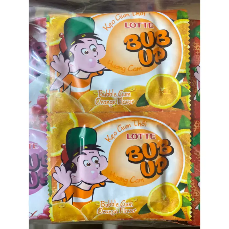 Bán sỉ dây kẹo cao su gum thổi BUB UP Lotte 24 gói 3g hương vị cam, nho, dâu thơm ngon, đồ ăn vặt cổng trường hot nhất bim bim banh dinh 5