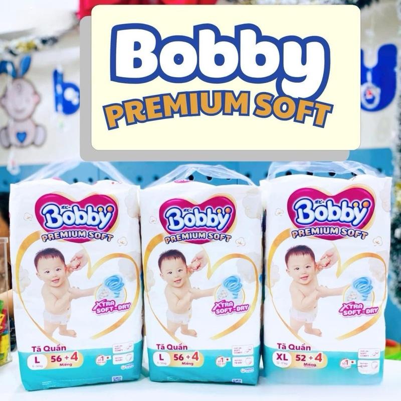 (TẶNG BÔNG TẨY TRANG SILCOT) Tã Bỉm Quần Bobby Premium Soft Cao Cấp M64+4/L60+4/ XL56+4/XXL52+4