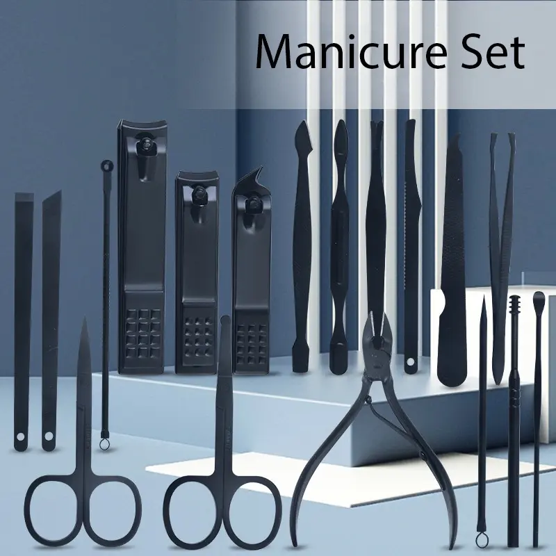 ED - 18 IN 1 - ALAT MANICURE PEDICURE HITAM SET PREMIUM / GUNTING KUKU SET 3