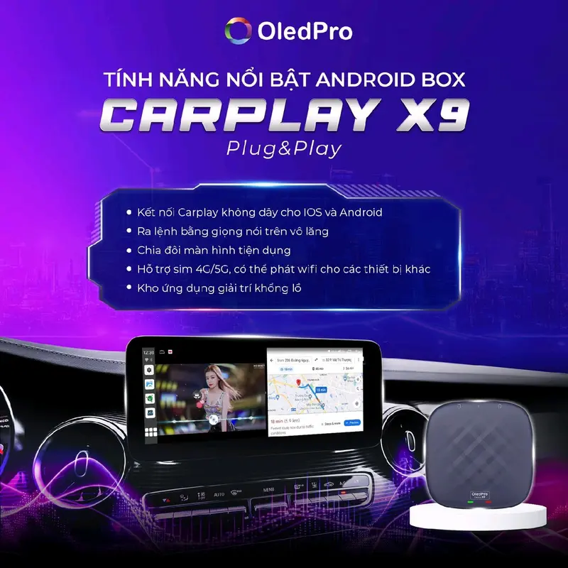Box OledPro X9 biến đổi màn hình zin ô tô trở thành màn android. Cắm sim 4G. Tặng Vietmap S2 và youtube không quảng cáo 1