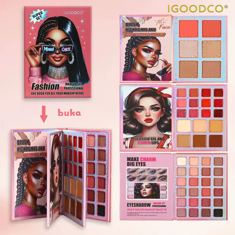 IGOODCO 48 Colors Multi-functional Eye Shadow Palette Matte Pink Pearl Lipstick Concealer One Color Makeup