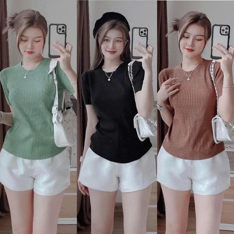 Áo Thun Gân Tăm Bigsize Cổ Tròn Nữ Xinh Đẹp Dễ Thương Giá Rẻ Freesize 50-95kg Women Top áo  thun  bigize đẹp Màu Nâu