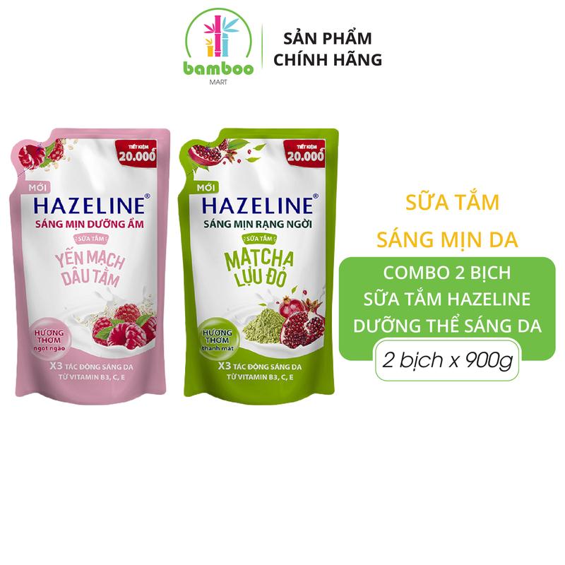 Combo 2 Bịch Sữa Tắm Dưỡng Thể Cho Nữ Hazeline Chiết Xuất Thiên Nhiên - 900g x 2 bịch