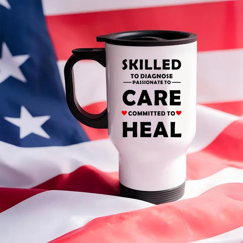 14oz Stainless Steel Car Cup, Skilled At Diagnosis, Passionate About Care, Committed To Treatment Model Themed, Funny Coffee Mug, Large Size Stainless Steel Cup, Drinkware 3