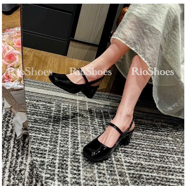giày búp bê MAry Jane da bóng cao cấp quai hậu dây chun co dãn,gót vuông 5cm chắc chắn dễ đi,giày rioshoes,cao gót 5p Nữ Jean 3