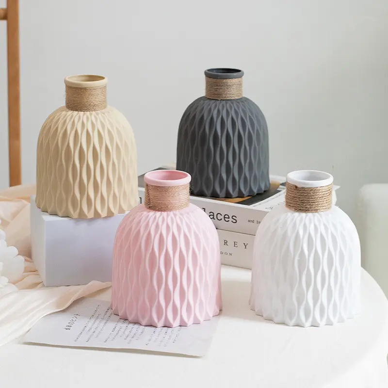 Hot Sale Light Luxury Plastic Water Ripple Vase Home Living Room Bedroom Dorm Atmosphere Decorative Vase Arrange Flower Arrangements Vase