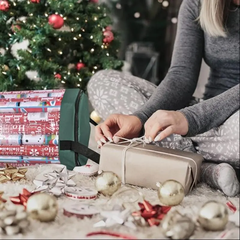 Christmas Wrapping Paper Gift Sticker Storage Bag, 1 Count Wrapping Paper Storage Bag with Handle, Storage Bag for Home Dormitory Office Outdoor Camping 3