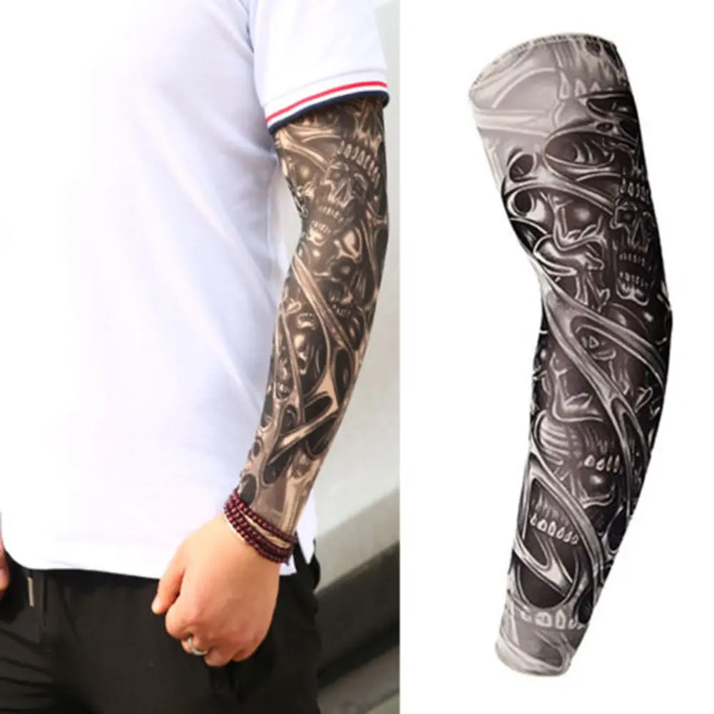 Unisex đàn hồi tay áo UV kháng cho xe đạp ngoài trời trượt hình xăm giả