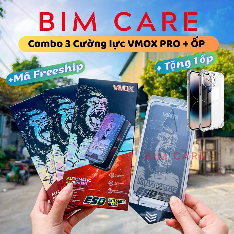 (TỰ RÚT BỤI PRO) COMBO 3 Kính cường lực Kingkong VMOX PRO có khung tự dán cứng tại nhà,tự rút bụi Tặng kèm 1 ốp lưng trong 30K,  BIMCARE phụ kiện Phone Kem