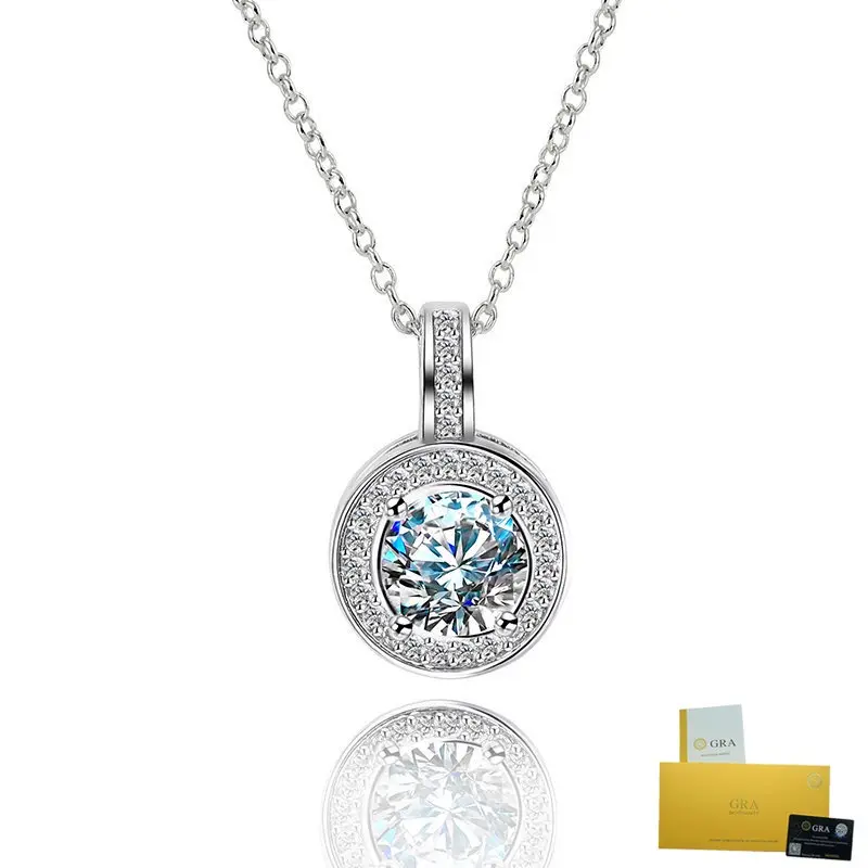 Vòng Cổ Moissanite, Mặt Dây Chuyền Tròn Màu Bạc S925, Mặt Dây Chuyền Màu Trắng Thanh Lịch, Đồ Trang Sức Tinh Xảo, Có Giấy Chứng Nhận Gra