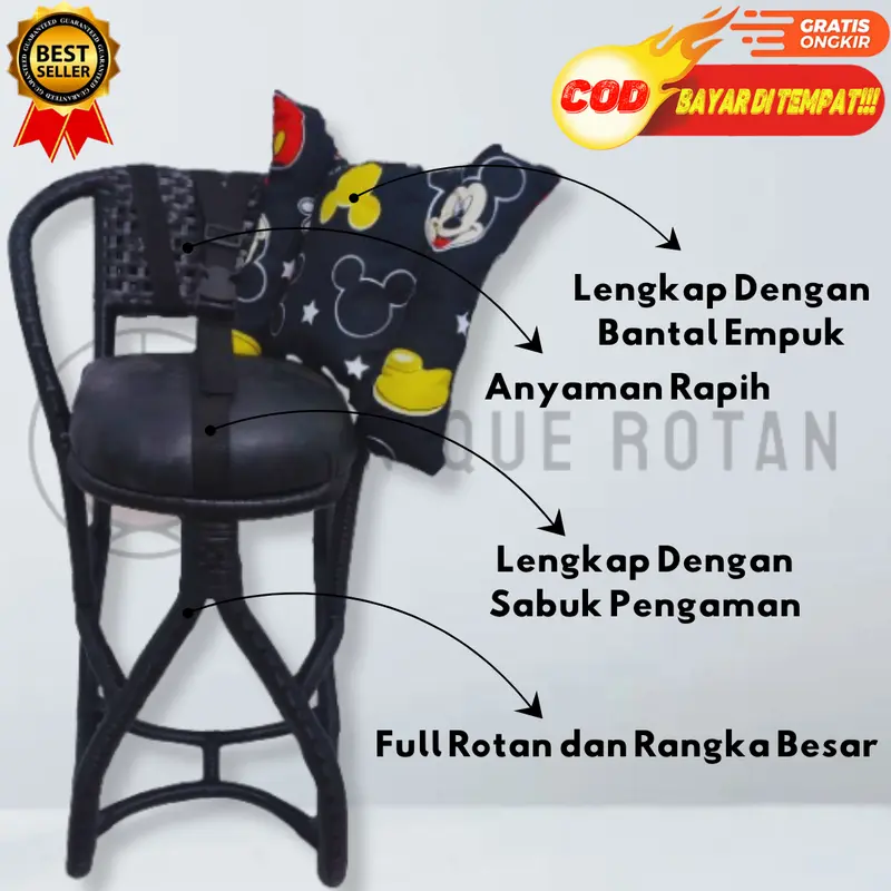 Kursi Boncengan Anak Motor Matic Rotan Mulus Free Sabuk dan Bantal Stang 0