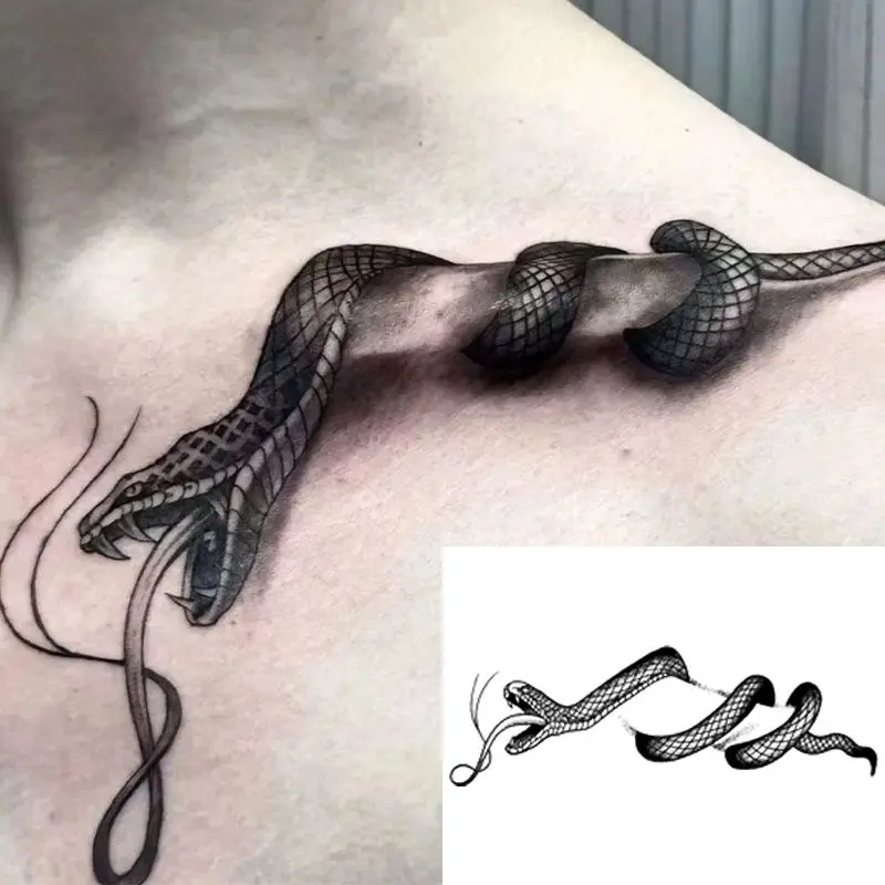 Tatu Ular, Reka Bentuk Sejuk Gelap, Semi-Kekal, Tatu Herbal, Kalis Air dan Tahan Lama, Reflektif, Personaliti, Realistik, Jus, untuk Klavikula Tattoos