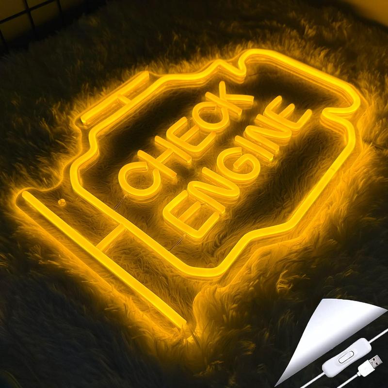 Product Introduction of Check Engine LED Neon Sign, USB Powered LED Wall Mounted Art Light, Glowing Ambient Light for Bedroom Game Room and Party Decoration 3