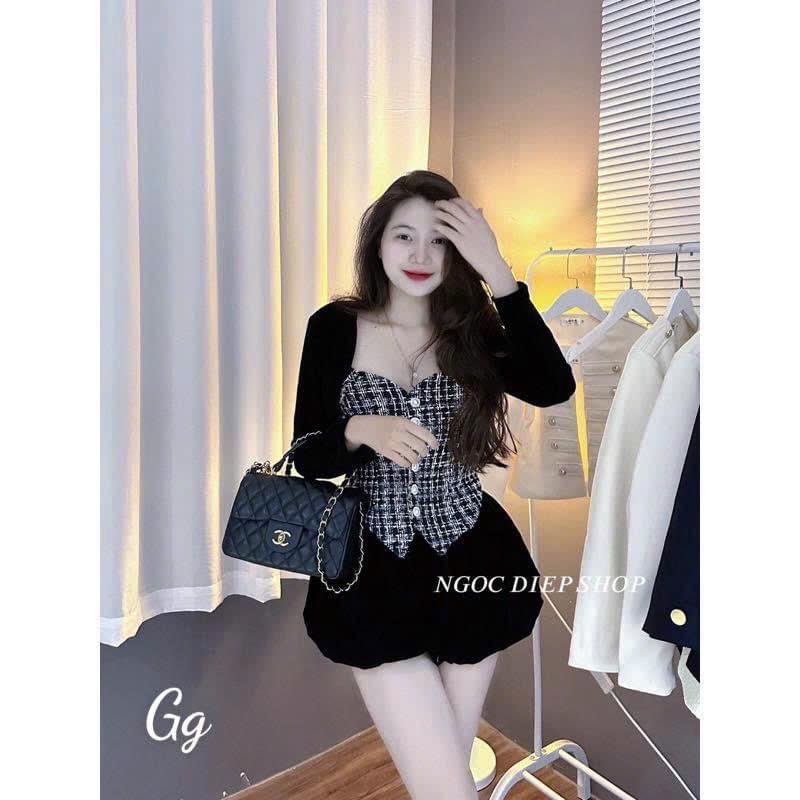 Set 3 món áo quây dạ kèm mút ngực + khoác nhung+ quần nhung bí cá tính quyến rũ 2