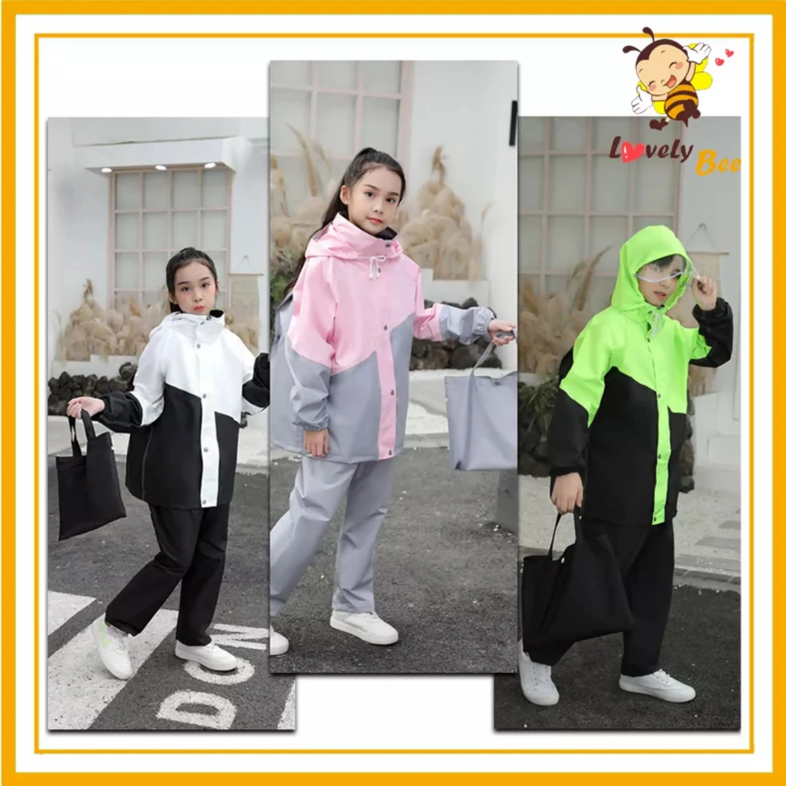 Áo mưa cao cấp hàn quốc, thiết kế tương phản, phong cách trẻ chung, chất liệu siêu mền, siêu bền Cao Su bộ  áo áo  mưa