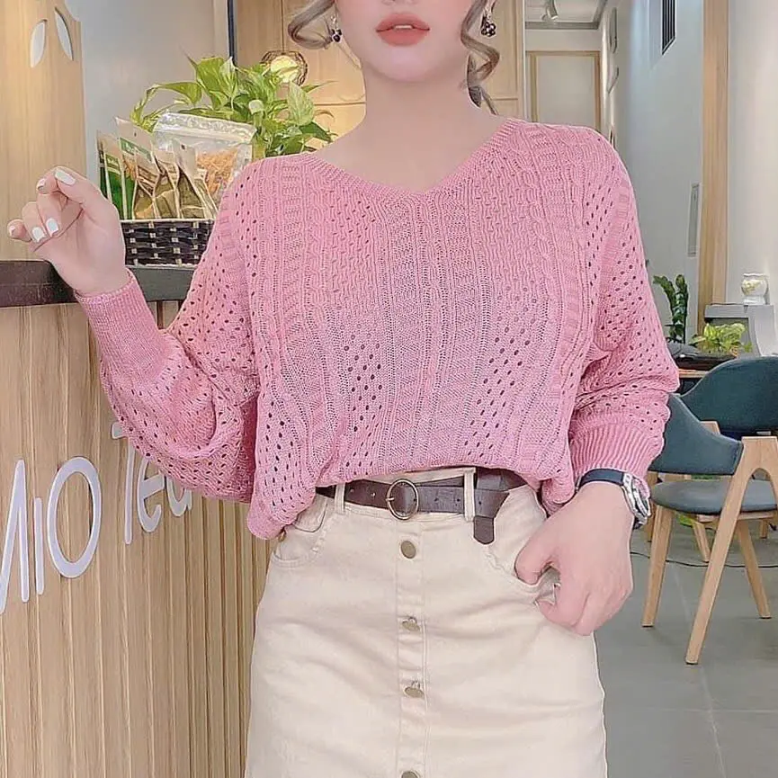 Áo len cánh rơi đục lỗ. Phong cách Hàn trẻ trung, chất len tự nhiên mềm mại co giãn tốt Women Top tingoan aolen  formrong Voi