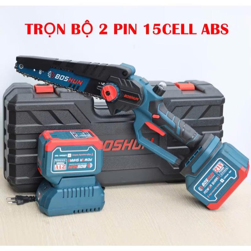 Máy Cưa Xích Dùng Pin BOSHUN - Lưỡi Cắt Sắc Bén, Không Chổi Than Chân Pin Phổ Thông Bảo Hành 6 Tháng