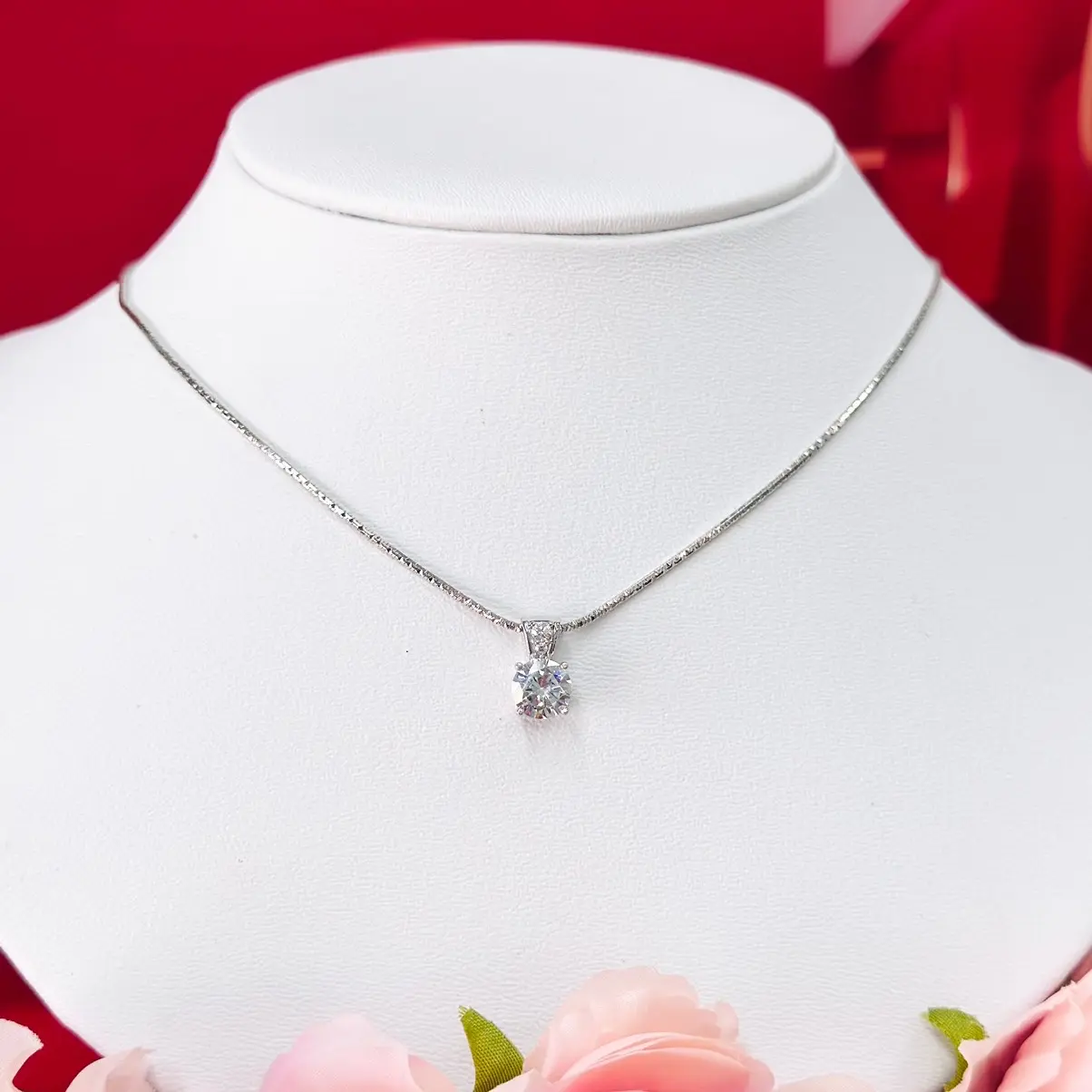 [1li2-Xi kim]Dây chuyền Mì khía(mì lụa)+Mặt tai thỏ lớn 8li đá CZ trắng Bạc ý xi kim dành cho  Phụ nữ