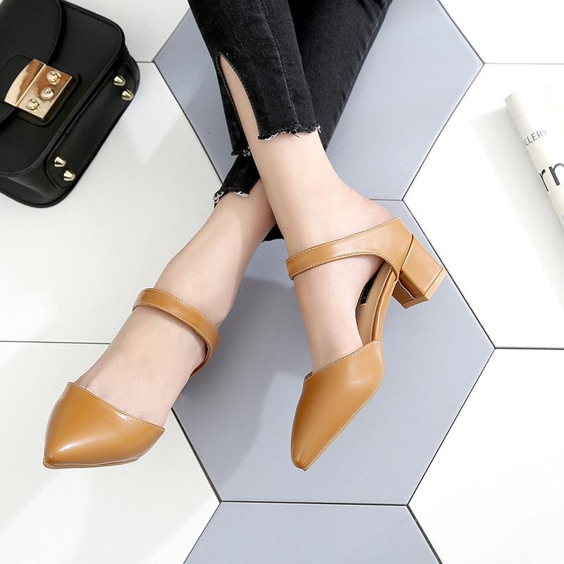 Product Introduction of 2024 Spring and Summer New Slippers Female Pointed Chunky Heel Semi-Slipper 8