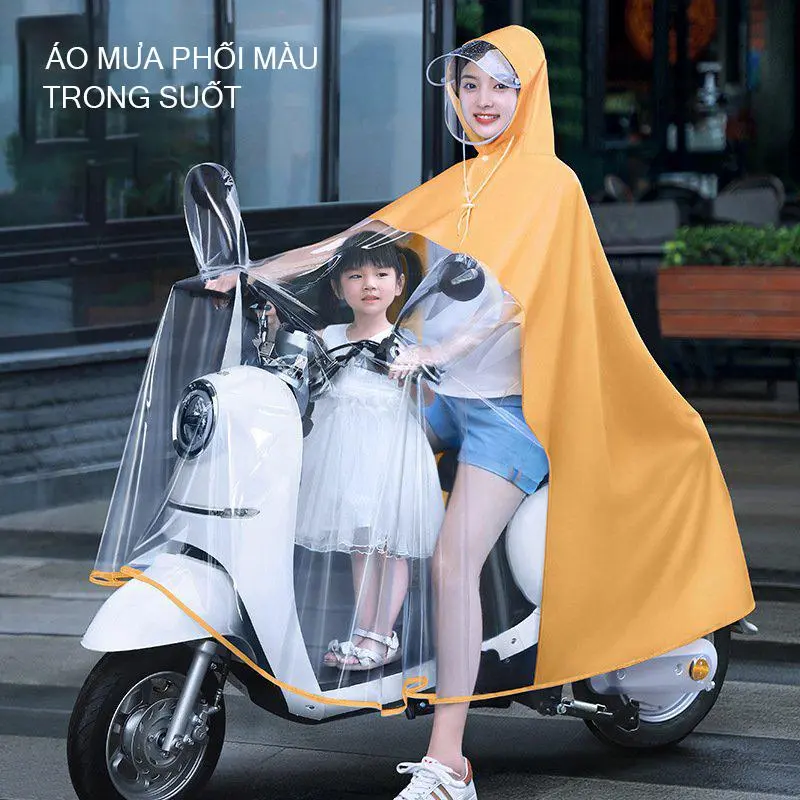 [Hàng Loại 1] Áo Mưa Xe Máy Trong Suốt Cho Mẹ Và Bé, Chất Lượng Cao, Có Bảo Vệ Nước Hai Vành 8