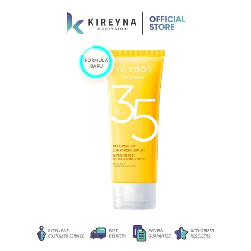 Wardah UV Shield Essential Gel Sunscreen Serum SPF 35 PA+++ [Kemasan Baru] Wajah Facial Sunblock  Lightening 0