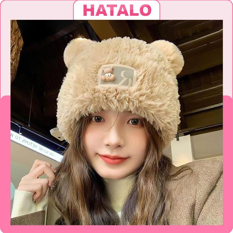 Mũ len nữ beanie trùm đầu mùa đông thời trang Nón bucket hai quả bông ấm áp cute dễ thương