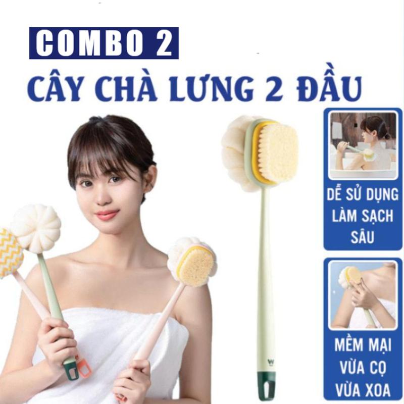 Combo 2 Cây Chà Lưng Cây Bông Tắm Cọ Chà Lưng 2 Mặt Tẩy Tế Bào Chết Có Móc Treo Tiện Dụng