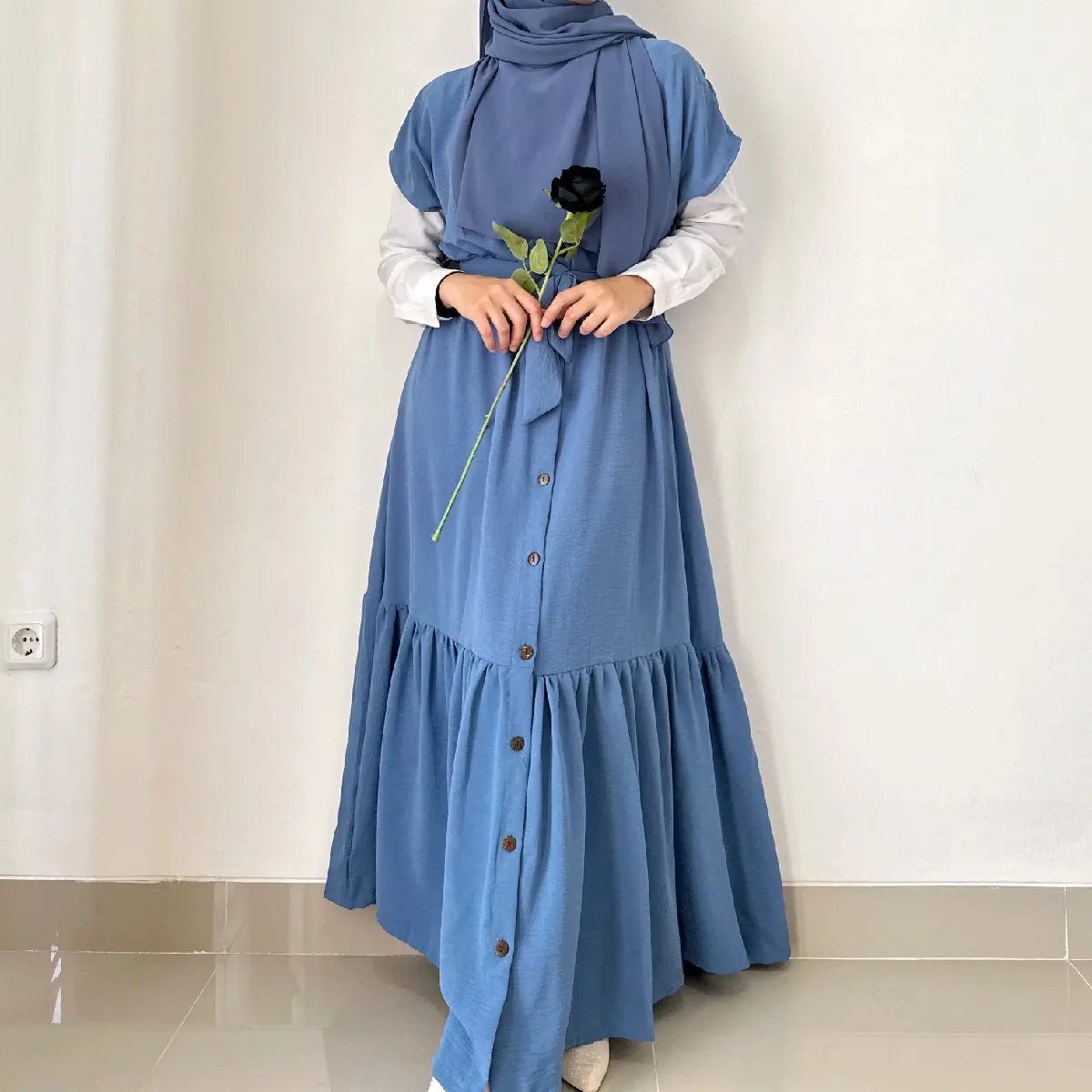 Vivian Outer Fashion Gamis Muslim Luaran Casual Gamis Kutung Bahan Crinkle Premium Busui Friendly Polos Dress Wanita