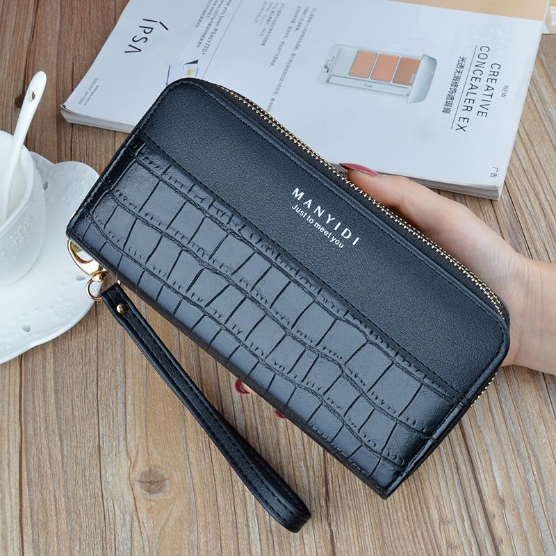 DOMPET WANITA 2 RESLETING PANJANG KULIT CROCO PREMIUM HITAM BELGIAN WA332B5 PESTA KOREA TALI PENDEK KARTU KEKINIAN REMAJA MURAH 1