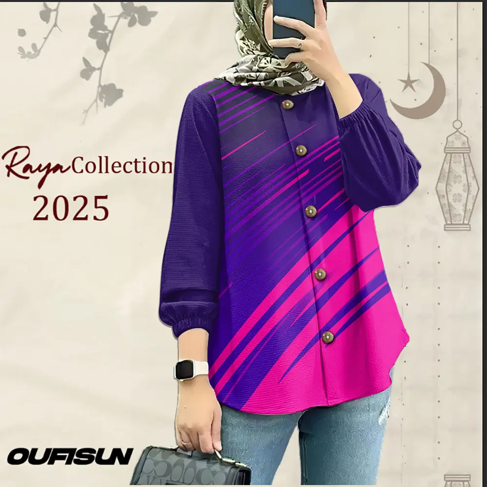 2025 Baju Raya Muslim Long Sleeve Shirt Plus Size Baju Muslimah Top Baju Muslimah Blouse Style Loose Women Shirt paul  shirt