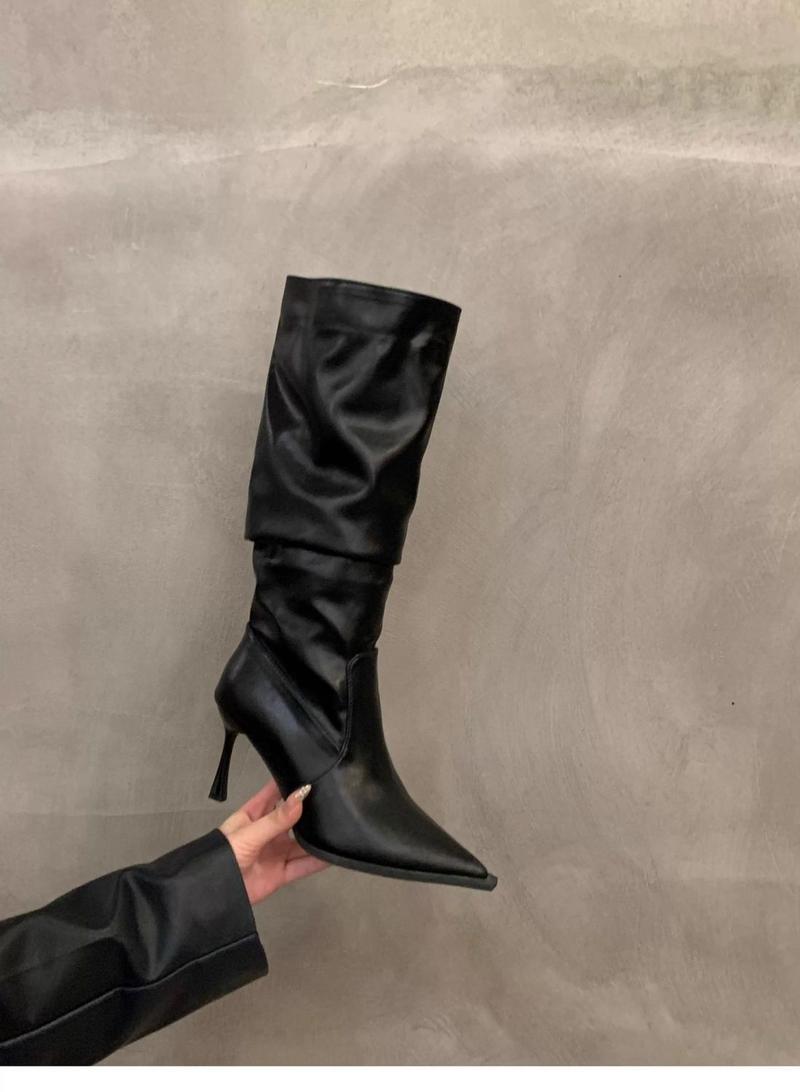 Product Introduction of 2025 Pointed Toe White High-Heeled Western Boots Female Boots New Spring Summer Slimming Pile Style Knight Spring And Autumn Boots 10