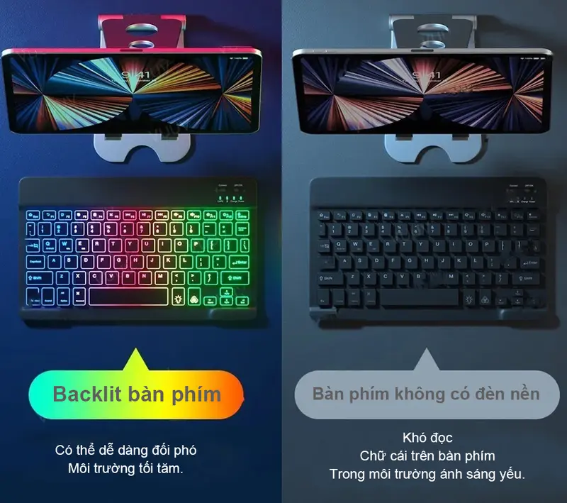 【GOOJODOQ*Linhan】 10 Inch Bluetooth Bàn phím chuột / Bàn phím máy tính xách tay có đèn LED không hỗ trợ chơi game trên điện thoại 4