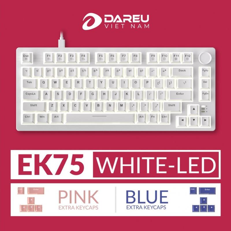 Bàn phím cơ DareU EK75 Full White, DareU Dream switch, 75%, Led White, Led RGB, Bảo Hành 24 Tháng, ban phim