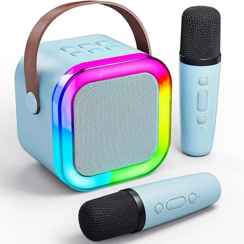 Portable Mini Karaoke Speaker, Rechargeable Wireless Microphone Speaker with 2 Wireless Microphones, Home KTV System for Kids & Adults, Audio 2
