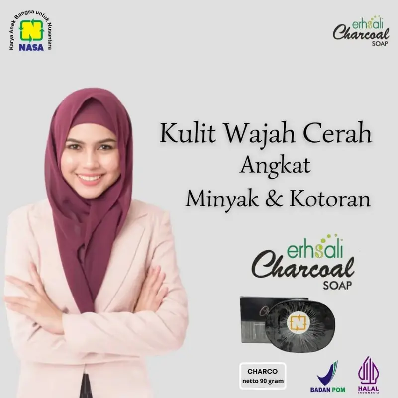 ERHSALI CHARCOAL SOAP Asli Original Ori NASA Official CHARCO Sabun Ampuh Memudarkan flek hitam Kotoran Kusam Mencerahkan - TOKO SKINCARE 86 4