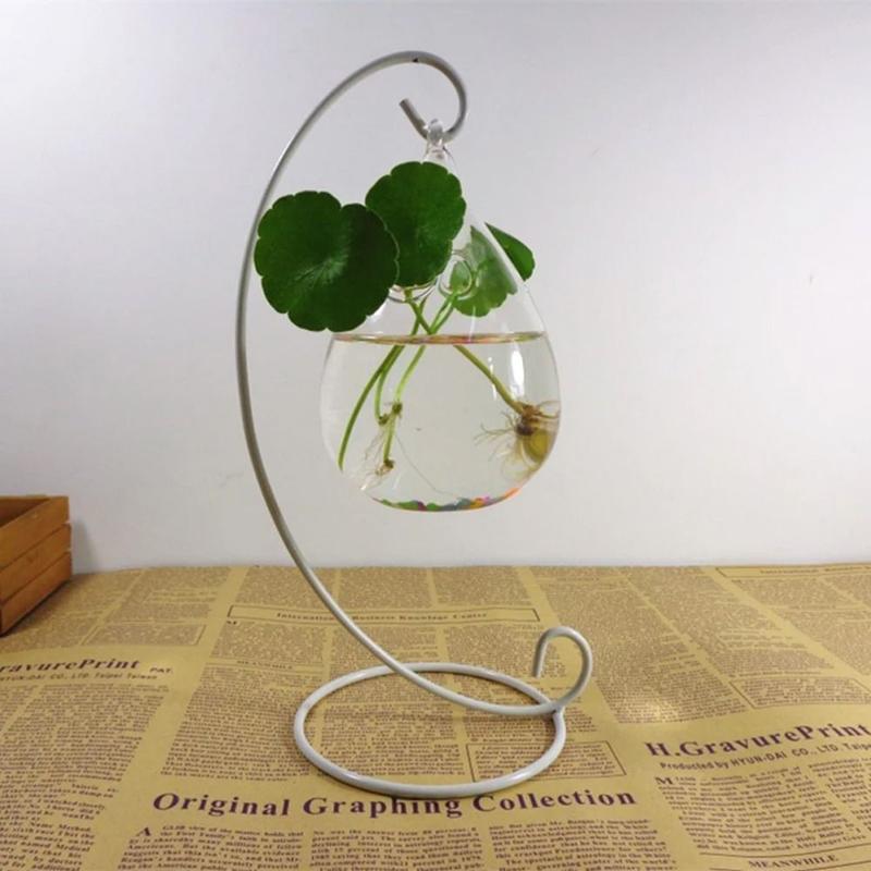Candle Holder Iron Art Glass Ball Hanging Stand Retro 23-33cm Flower Stand Portable Ecological Bottle Stand Candle 6