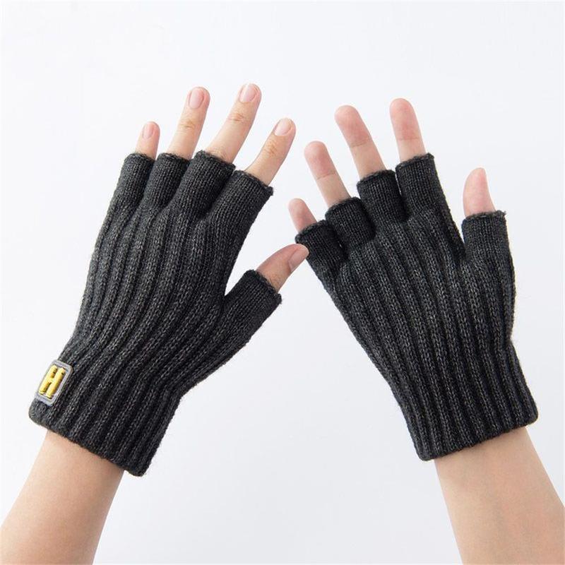 Product Introduction of Fashion Knitted Fingerless Gloves Thick Elastic Driving Gloves Warm Cold Proof Half Finger Gloves Winter 12